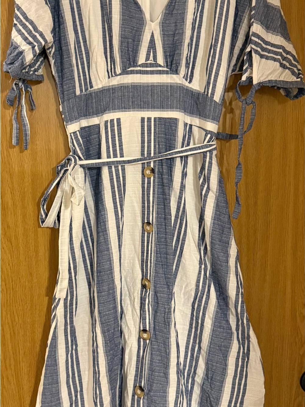 june & hudson Blue and White Striped Midi Button-Front Dress
